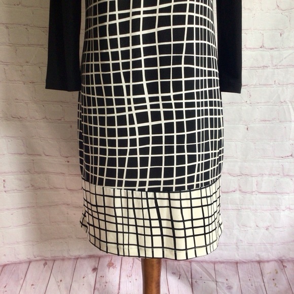 Howard Showers Black and White Grid Long Sleeve Midi Dress - Size 8 - Picture 3 of 8